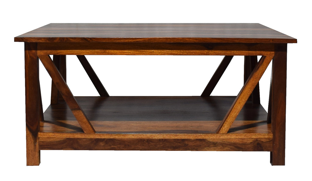 Timbertaste Sheesham Solid Wood BINGO Natural Teak Finish Coffee Center Table Teapoy, Sheesham wood coffee table, rosewood, center table, solid wood table, teapoy, fish tank stand Teak Finish