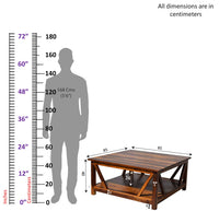 Timbertaste Sheesham Solid Wood BINGO Natural Teak Finish Coffee Center Table Teapoy, Sheesham wood coffee table, rosewood, center table, solid wood table, teapoy, fish tank stand Teak Finish