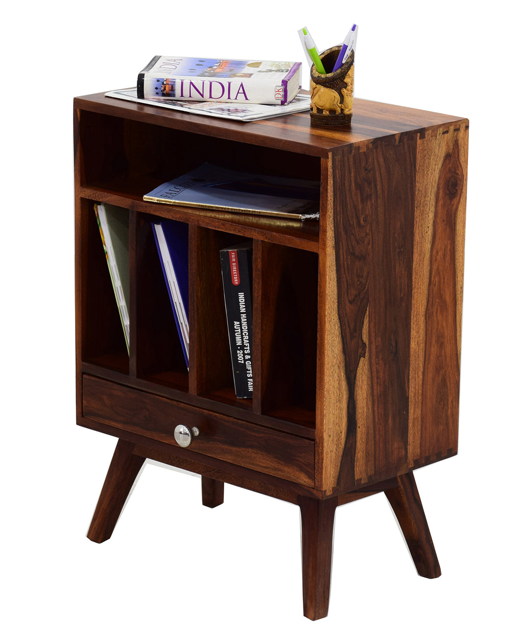 TimberTaste BONY Solid Wood End Table in Natural Teek And Dark Walnut Finish, corner table, end table, accent table, solid wood table, telephone table, fish tank stand, wooden table, sofa table, bedside table,Teek Finish.