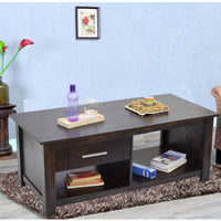 TimberTaste Sheesham Wood 1 Draw with shelves BOSCO Dark Walnut Coffee Center Table Teapoy