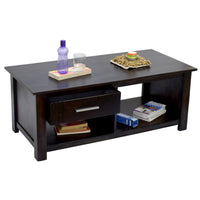 TimberTaste Sheesham Wood 1 Draw with shelves BOSCO Natural Dark Walnut Center Table Teapoy