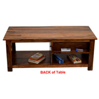 TimberTaste Sheesham Wood 1 Draw with shelves BOSCO Natural Teak Coffee Center Table Teapoy