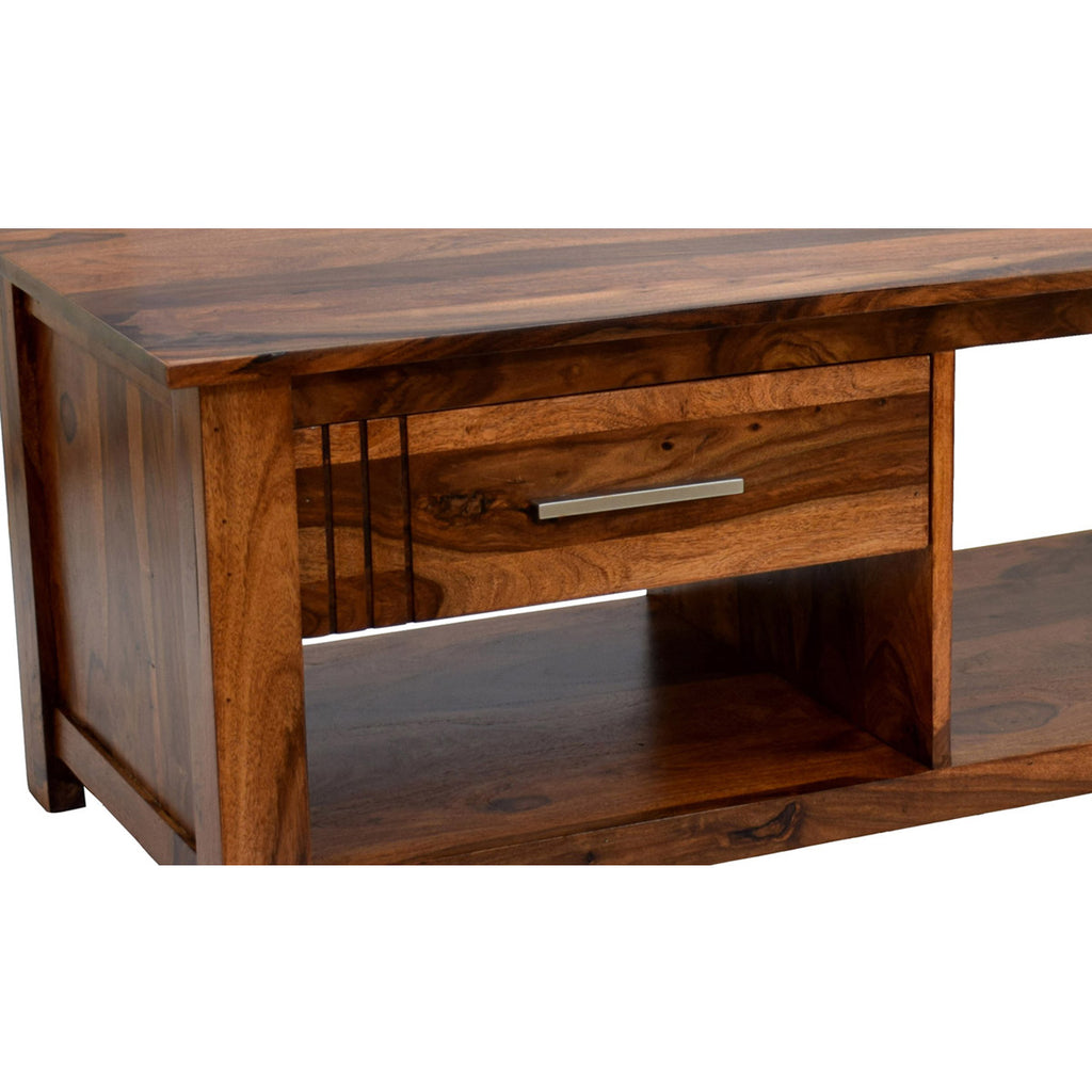 TimberTaste Sheesham Wood 1 Draw with shelves BOSCO Natural Teak Coffee Center Table Teapoy