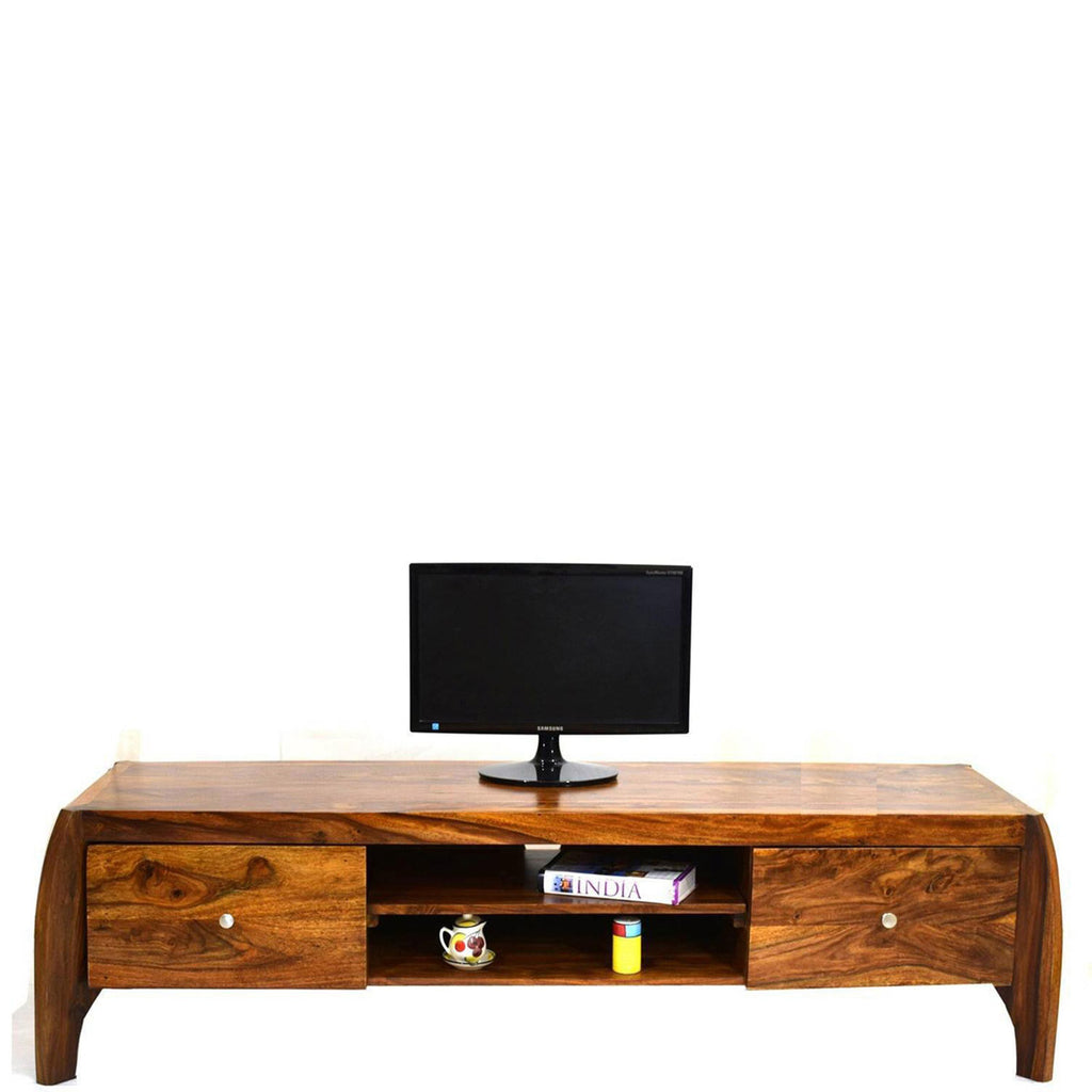 TimberTaste Sheesham Wood BOW TV Cabinet Natural teak Finish.