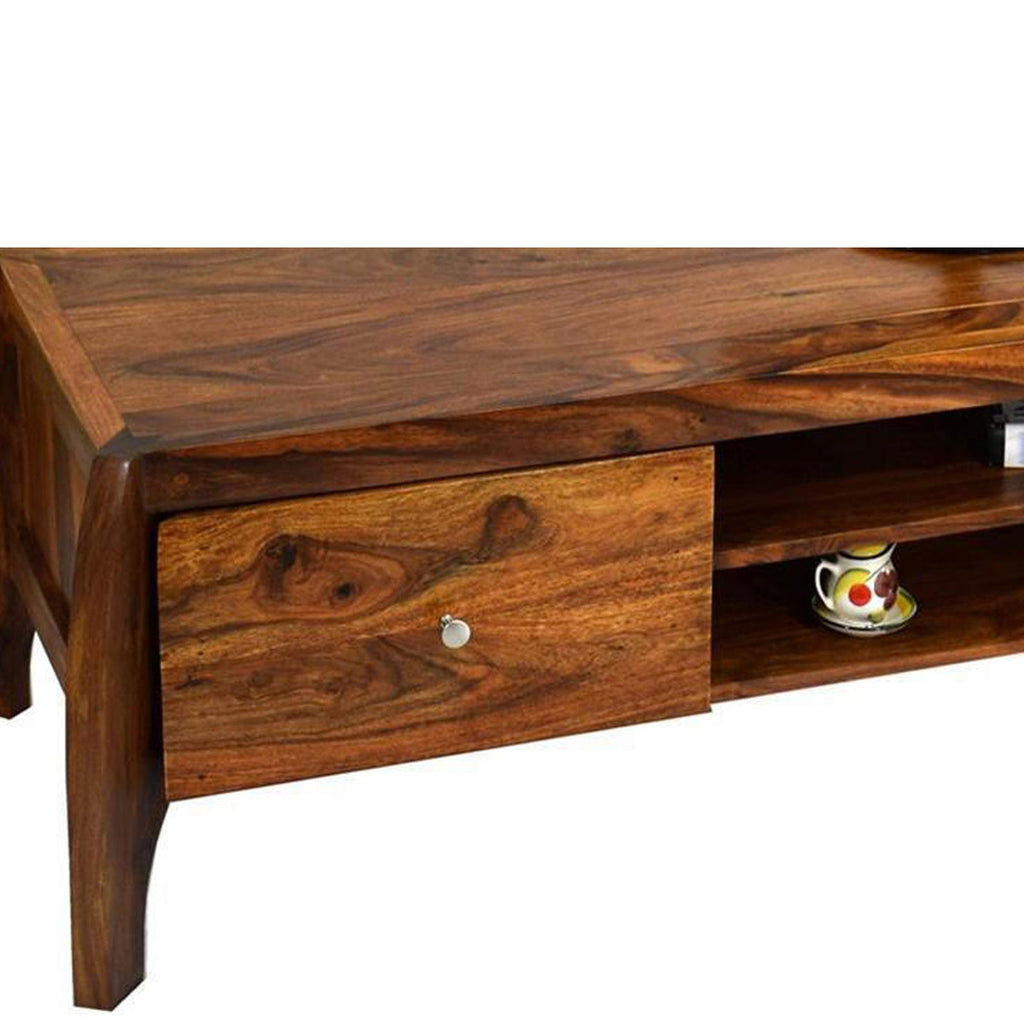 TimberTaste Sheesham Wood BOW TV Cabinet Natural teak Finish.