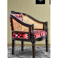 TimberTaste CANE Red Abstract Design Lounge Cafetaria Accent Patio Chair Solid Wood Walnut Finish Frame.