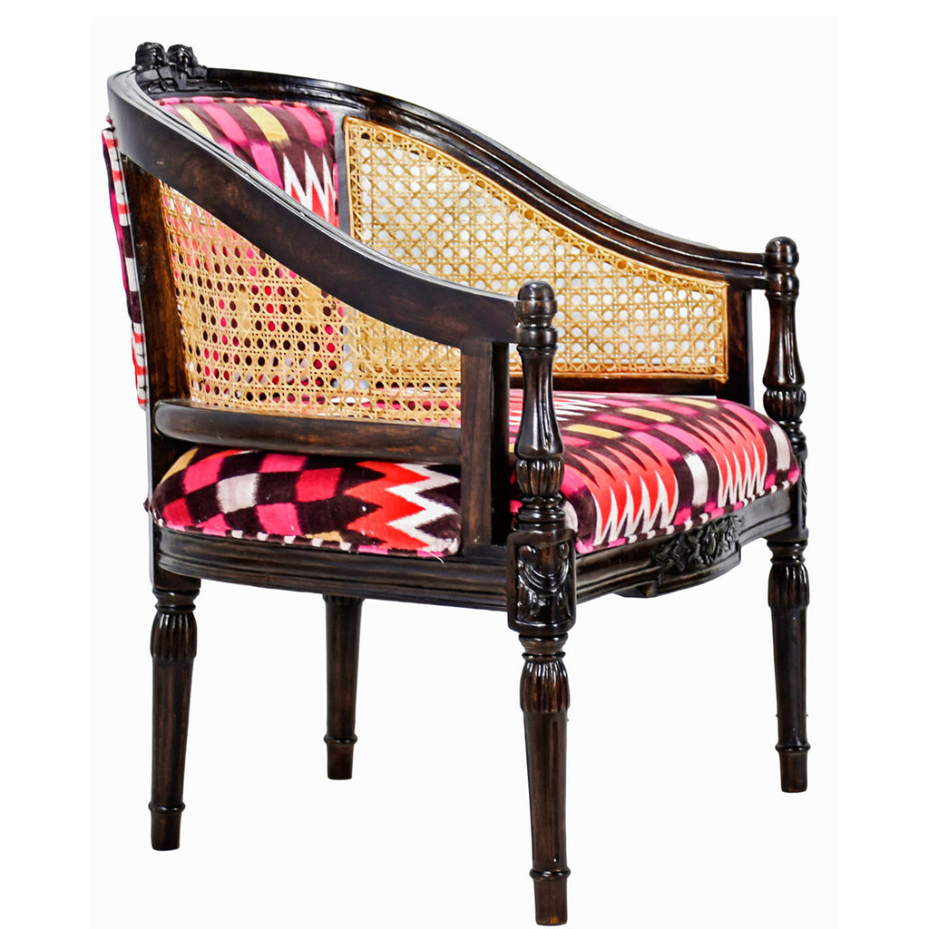 TimberTaste CANE Red Abstract Design Lounge Cafetaria Accent Patio Chair Solid Wood Walnut Finish Frame.