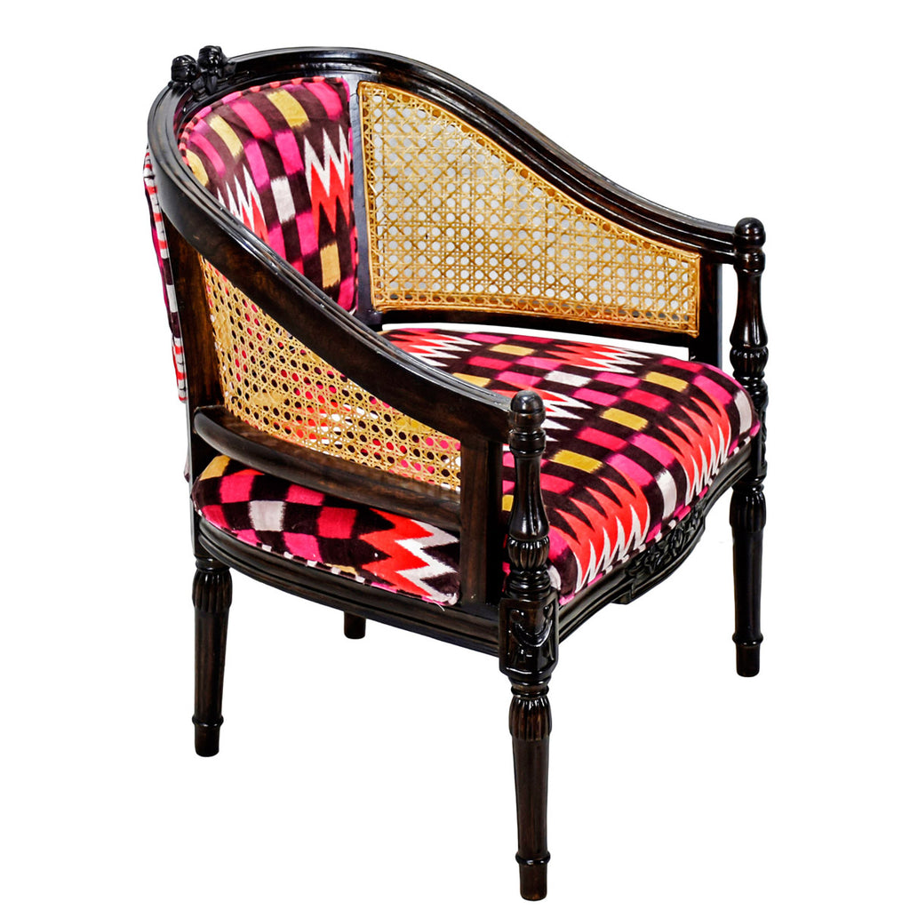 TimberTaste CANE Red Abstract Design Lounge Cafetaria Accent Patio Chair Solid Wood Walnut Finish Frame.