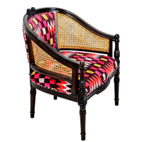 TimberTaste CANE Red Abstract Design Lounge Cafetaria Accent Patio Chair Solid Wood Walnut Finish Frame.