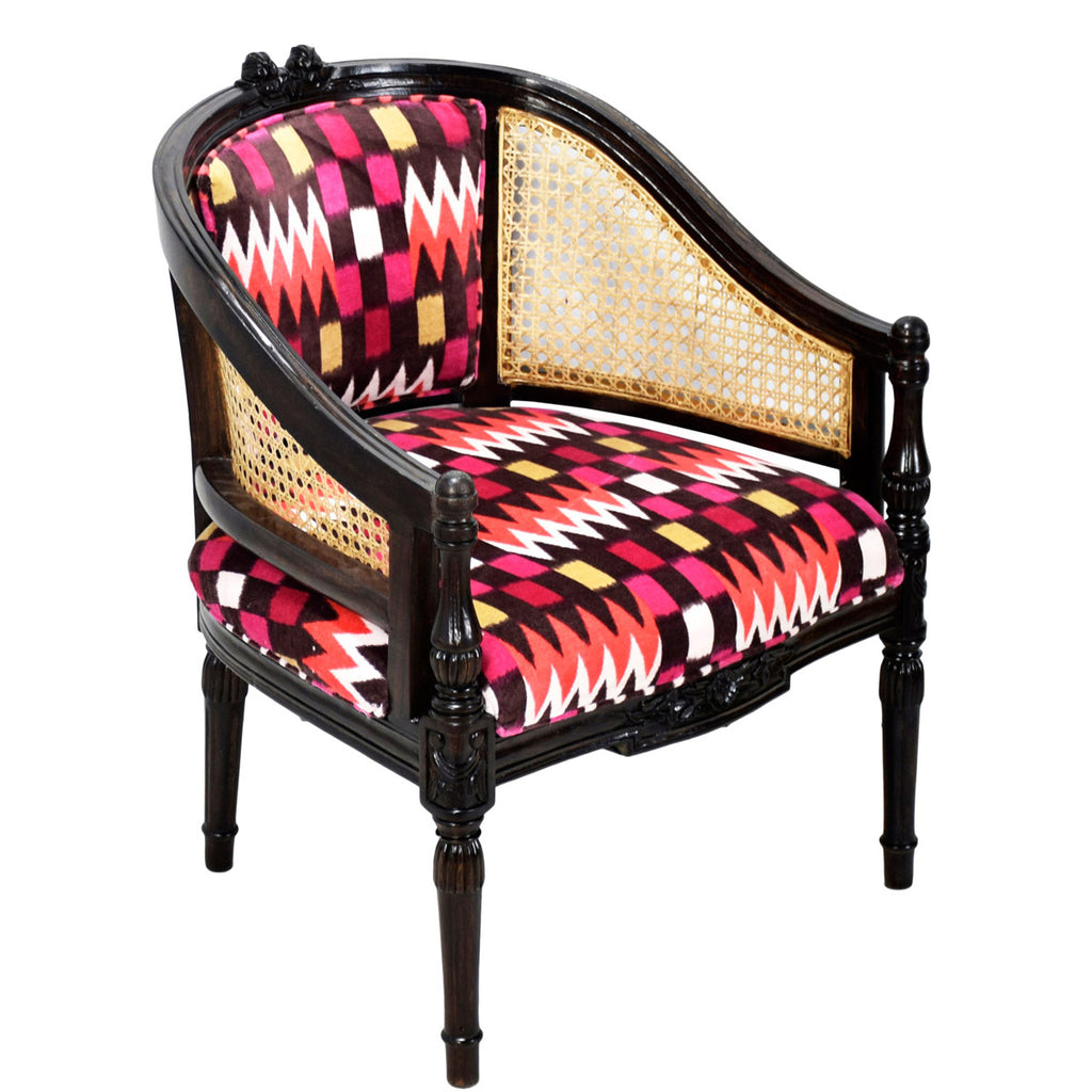 TimberTaste CANE Red Abstract Design Lounge Cafetaria Accent Patio Chair Solid Wood Walnut Finish Frame.