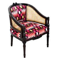 TimberTaste CANE Red Abstract Design Lounge Cafetaria Accent Patio Chair Solid Wood Walnut Finish Frame.