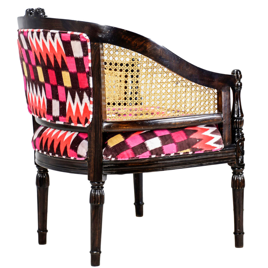 TimberTaste CANE Red Abstract Design Lounge Cafetaria Accent Patio Chair Solid Wood Walnut Finish Frame.
