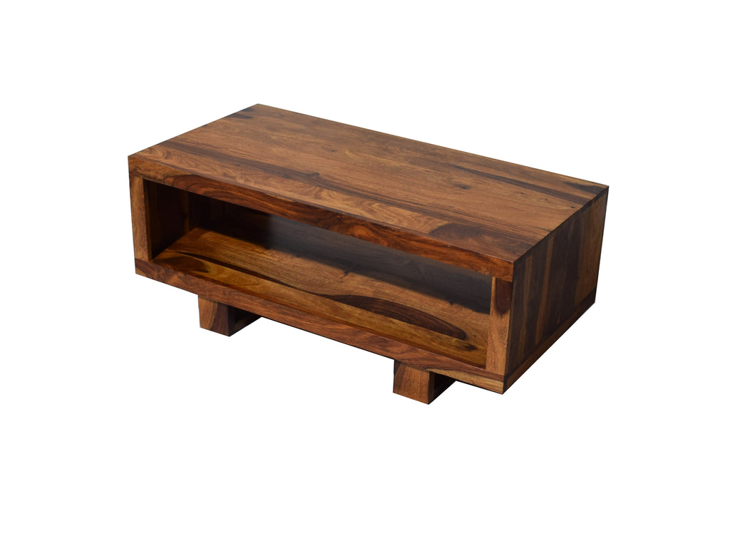 Timbertaste Sheesham Solid Wood CARBON Natural Teak Finish Coffee Center Table Teapoy, Sheesham wood coffee table, rosewood, center table, solid wood table, teapoy, fish tank stand Teak Finish