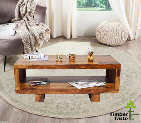 Timbertaste Sheesham Solid Wood Carbon Natural Teak Finish Coffee Center Table Teapoy