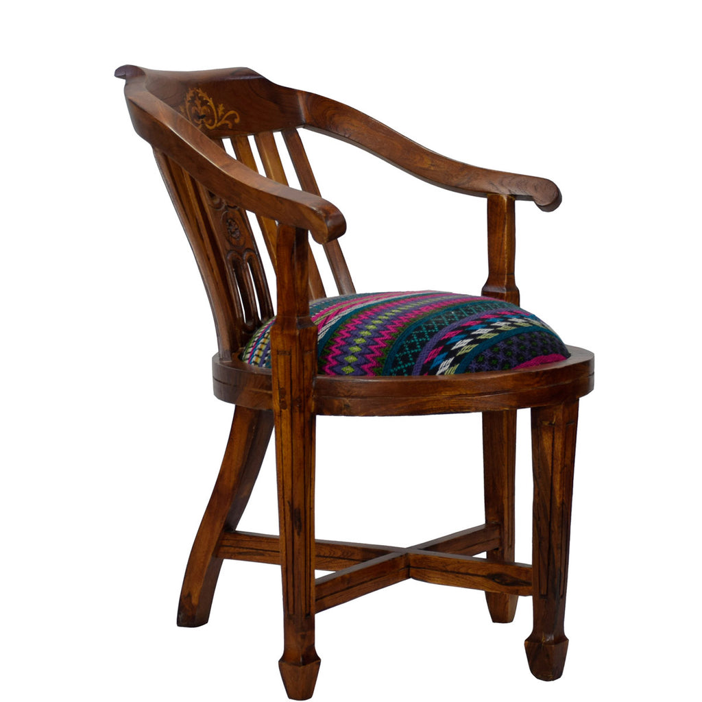 TimberTaste Lounge Cafetaria Jacquard Fabric Accent Design Patio Chair Solid Sheesham Wood Legs