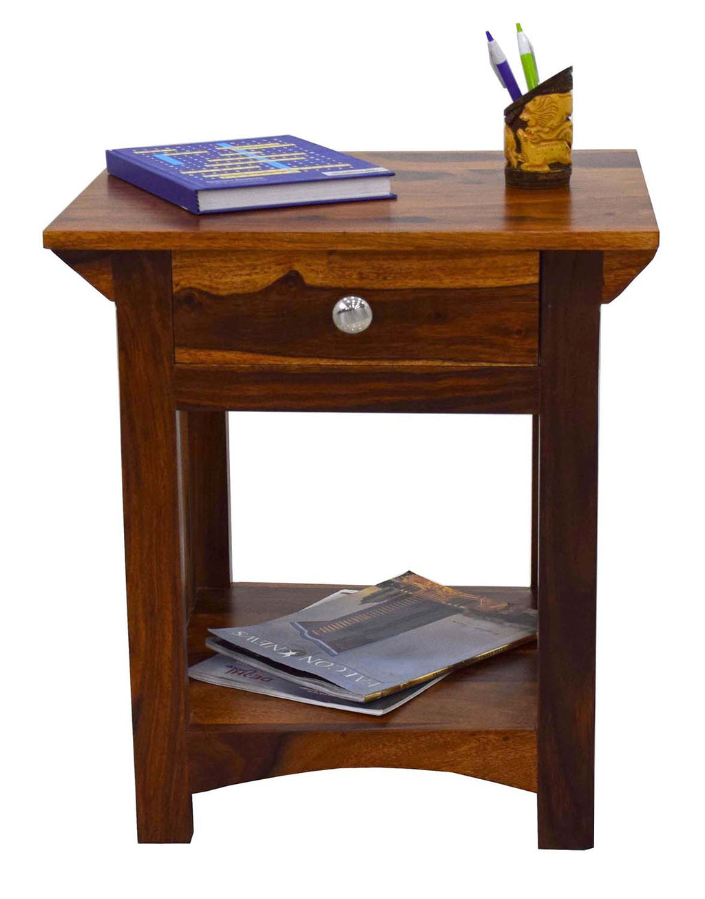 TimberTaste COOPER Solid Wood End Table in Natural Teek And Dark Walnut Finish, corner table, end table, accent table, solid wood table, telephone table, fish tank stand, wooden table, sofa table, bedside table,Teek Finish.