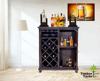 TimberTaste Sheesham Wood Bar Cabinet Wine Rack (Dark Walnut Finish).