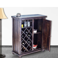 TimberTaste Sheesham Wood Bar Cabinet Wine Rack (Dark Walnut Finish).