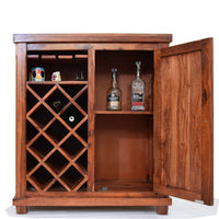 TimberTaste Sheesham Wood Bar Cabinet Wine Rack (Natural Teak Finish).