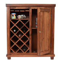 TimberTaste Sheesham Wood Bar Cabinet Wine Rack (Natural Teak Finish).