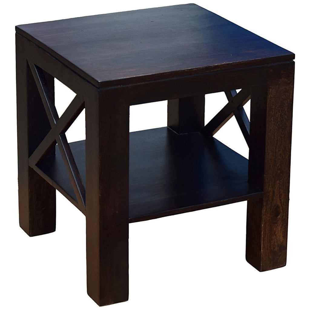 TimberTaste Sheesham Wood CROSS Side Table Dark Walnut Finish
