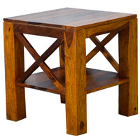 TimberTaste Sheesham Wood CROSS Side Table Natural Teak Finish