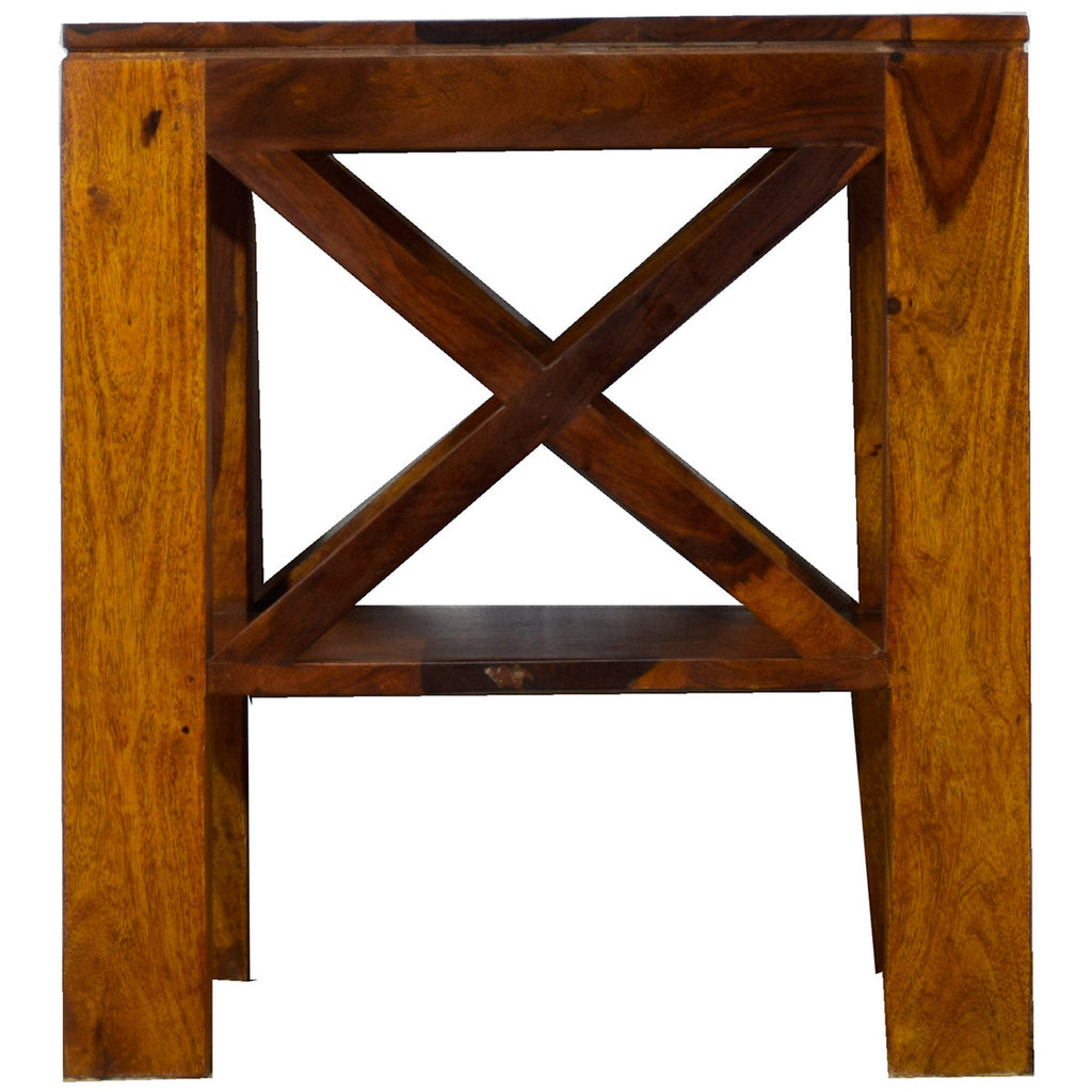 TimberTaste Sheesham Wood CROSS Side Table Natural Teak Finish