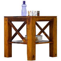 TimberTaste Sheesham Wood CROSS Side Table Natural Teak Finish
