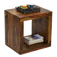 TimberTaste Sheesham Wood CUBO Side End Table Cube Style Natural Teak Finish