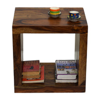 TimberTaste Sheesham Wood CUBO Side End Table Cube Style Natural Teak Finish