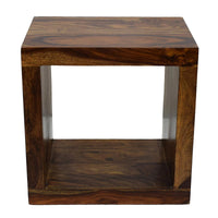 TimberTaste Sheesham Wood CUBO Side End Table Cube Style Natural Teak Finish