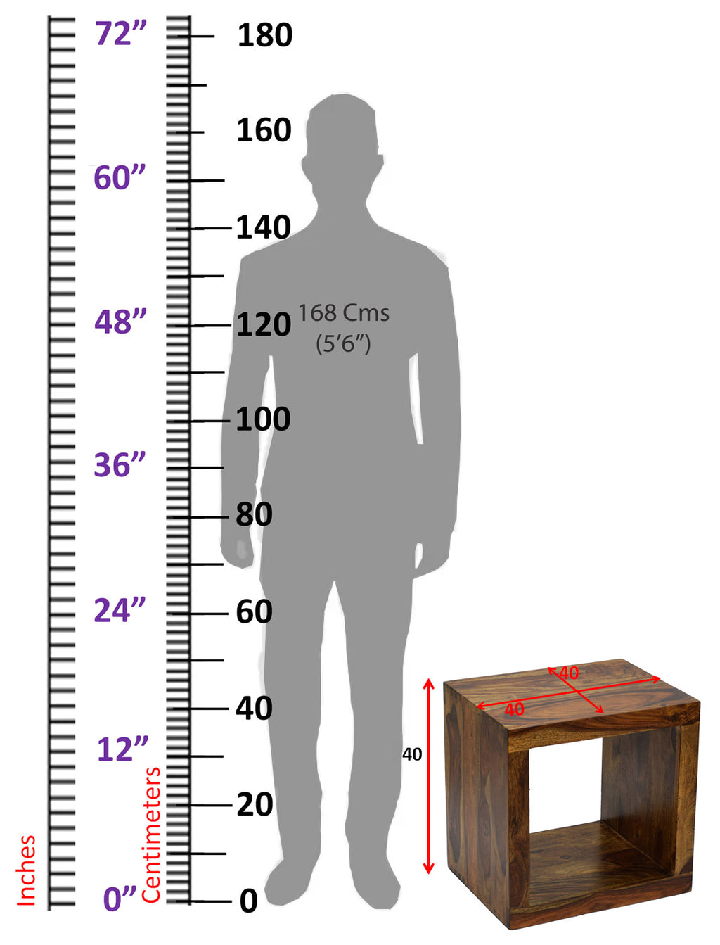 TimberTaste Sheesham Wood CUBO Side End Table Cube Style Natural Teak Finish