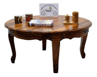 Timbertaste Sheesham Solid Wood CURVO Round Natural Teak Finish Coffee Center Table Teapoy, Sheesham wood coffee table, rosewood, center table, solid wood table, teapoy, fish tank stand Teak Finish