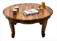 Timbertaste Sheesham Solid Wood CURVO Round Natural Teak Finish Coffee Center Table Teapoy, Sheesham wood coffee table, rosewood, center table, solid wood table, teapoy, fish tank stand Teak Finish