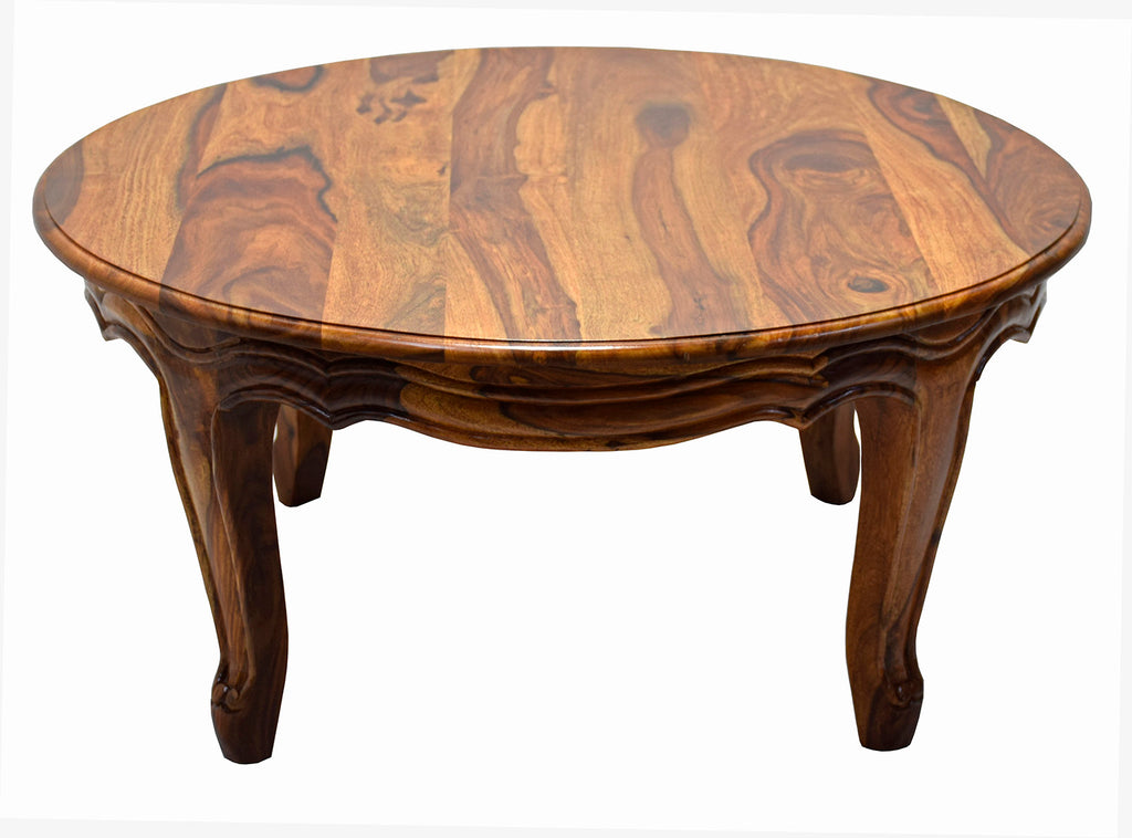 Timbertaste Sheesham Solid Wood CURVO Round Natural Teak Finish Coffee Center Table Teapoy, Sheesham wood coffee table, rosewood, center table, solid wood table, teapoy, fish tank stand Teak Finish