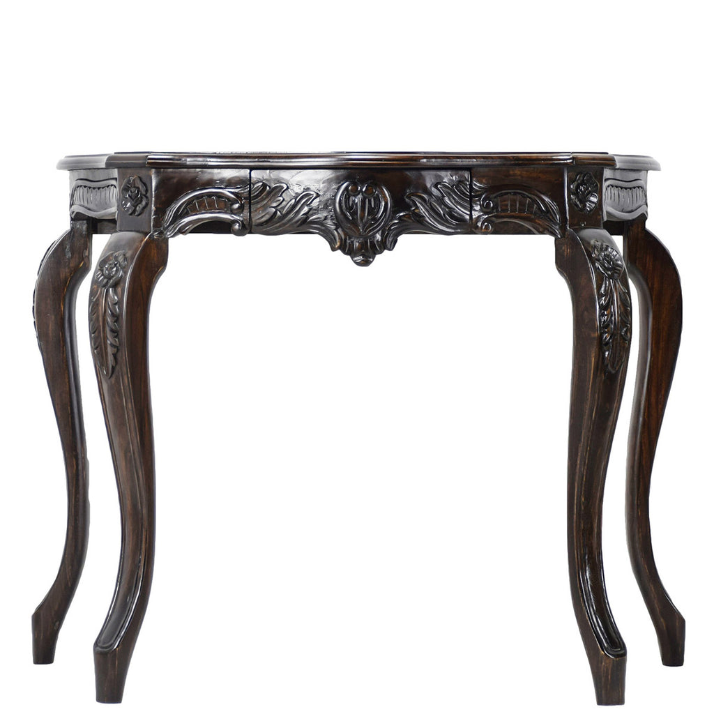 TimberTaste Veneer Top Teak Wood 1 Drawer CURVO Console Hall Table (Dark Walnut Finish) suitable for living room.