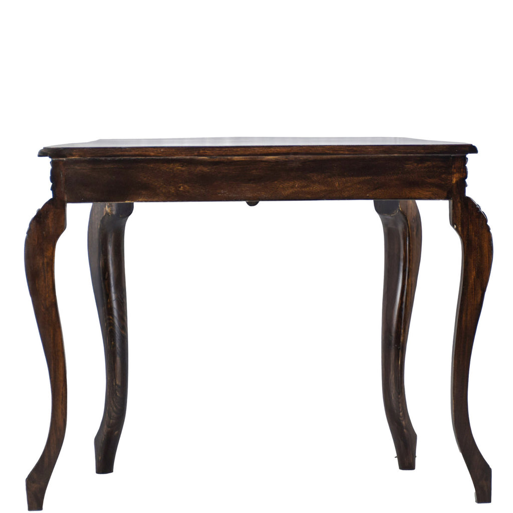 TimberTaste Veneer Top Teak Wood 1 Drawer CURVO Console Hall Table (Dark Walnut Finish) suitable for living room.