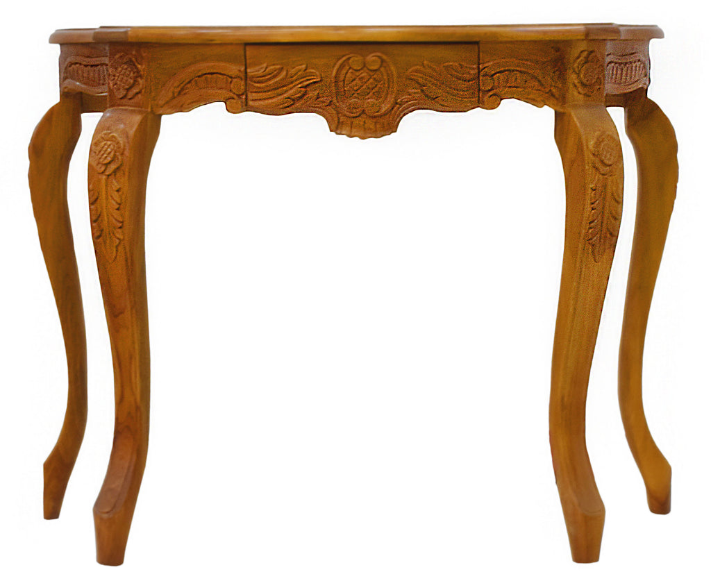 TimberTaste Veneer Top Teak Wood 1 Drawer CURVO Console Hall Table (Natural Teak)