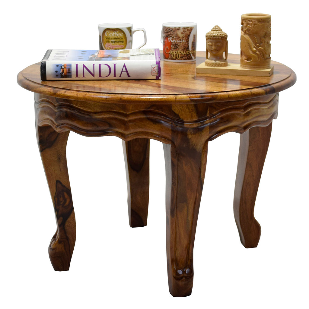 TimberTaste CURVO Solid Wood End Table in Natural Teek Finish, corner table, end table, accent table, solid wood table, telephone table, fish tank stand, wooden table, sofa table, bedside table,Teek Finish.