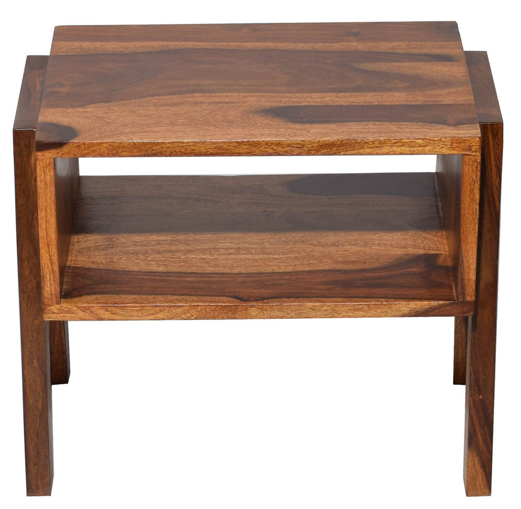 TimberTaste Decker Solid Wood Stack able End Table in Dark Walnut Finish with Front and Back Open Storage, Set of 2 , corner table, end table, accent table, solid wood table, telephone table, fish tank stand, wooden table, sofa table, bedside table,Teek Finish.