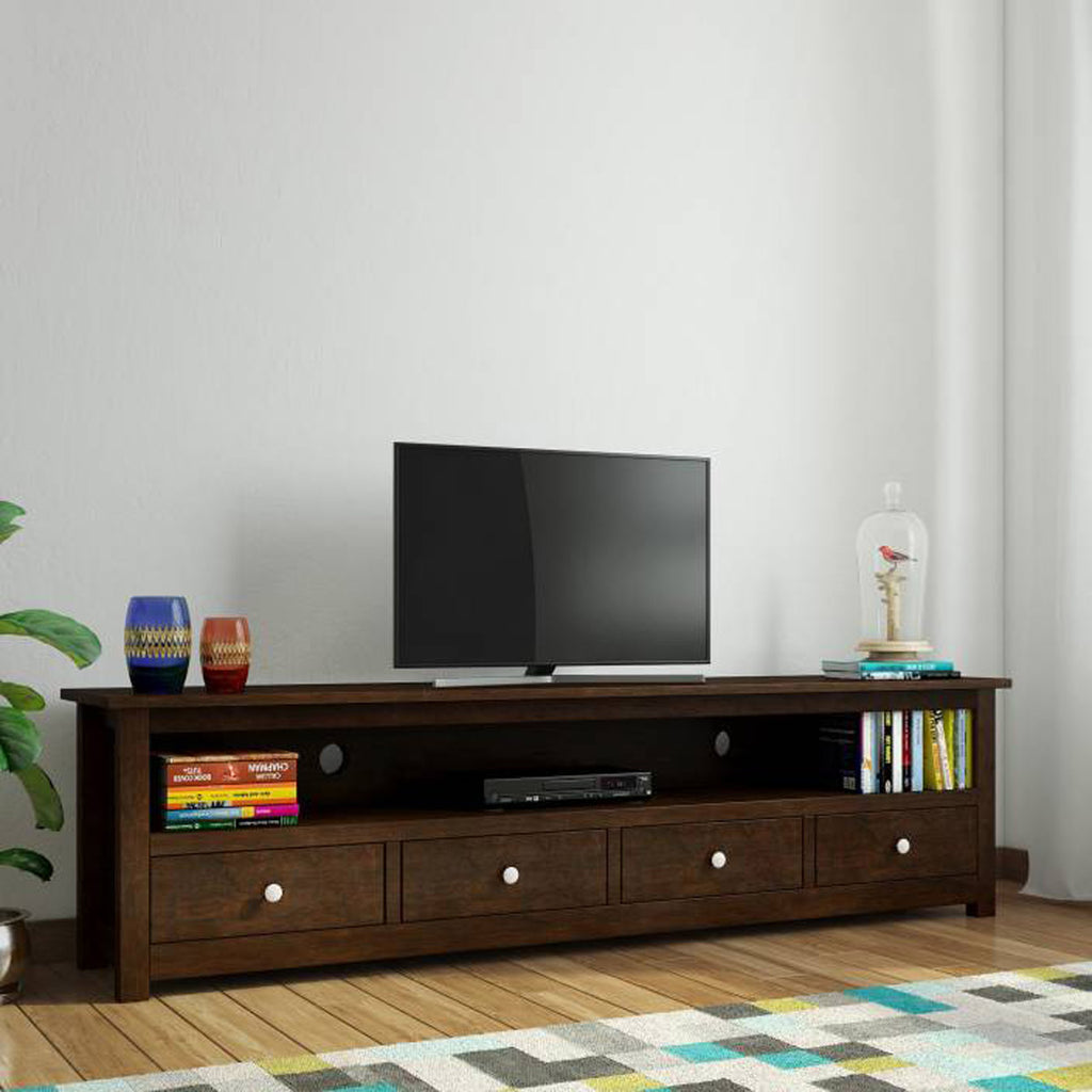 TimberTaste Solid Sheesham (Rosewood) Wood DOLLY 4 Draw TV Cabinet (Dark Walnut)