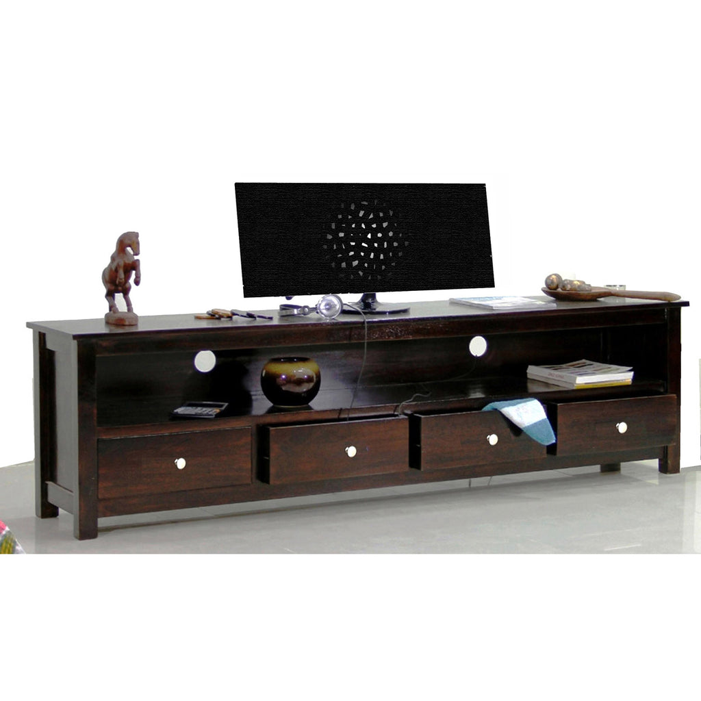 TimberTaste Solid Sheesham (Rosewood) Wood DOLLY 4 Draw TV Cabinet (Dark Walnut Finish)