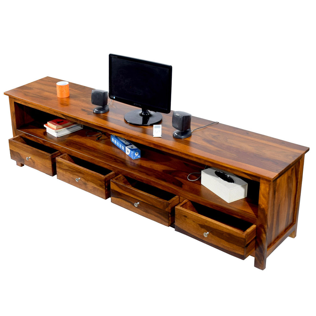 TimberTaste Solid Sheesham (Rosewood) Wood DOLLY 4 Draw TV Cabinet (Natural Teak)
