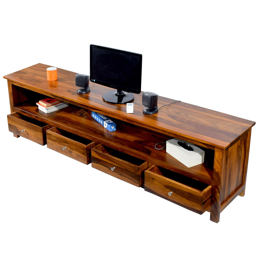 TimberTaste Solid Sheesham (Rosewood) Wood DOLLY 4 Draw TV Cabinet (Natural Teak Finish)