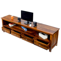 TimberTaste Solid Sheesham (Rosewood) Wood DOLLY 4 Draw TV Cabinet (Natural Teak Finish)