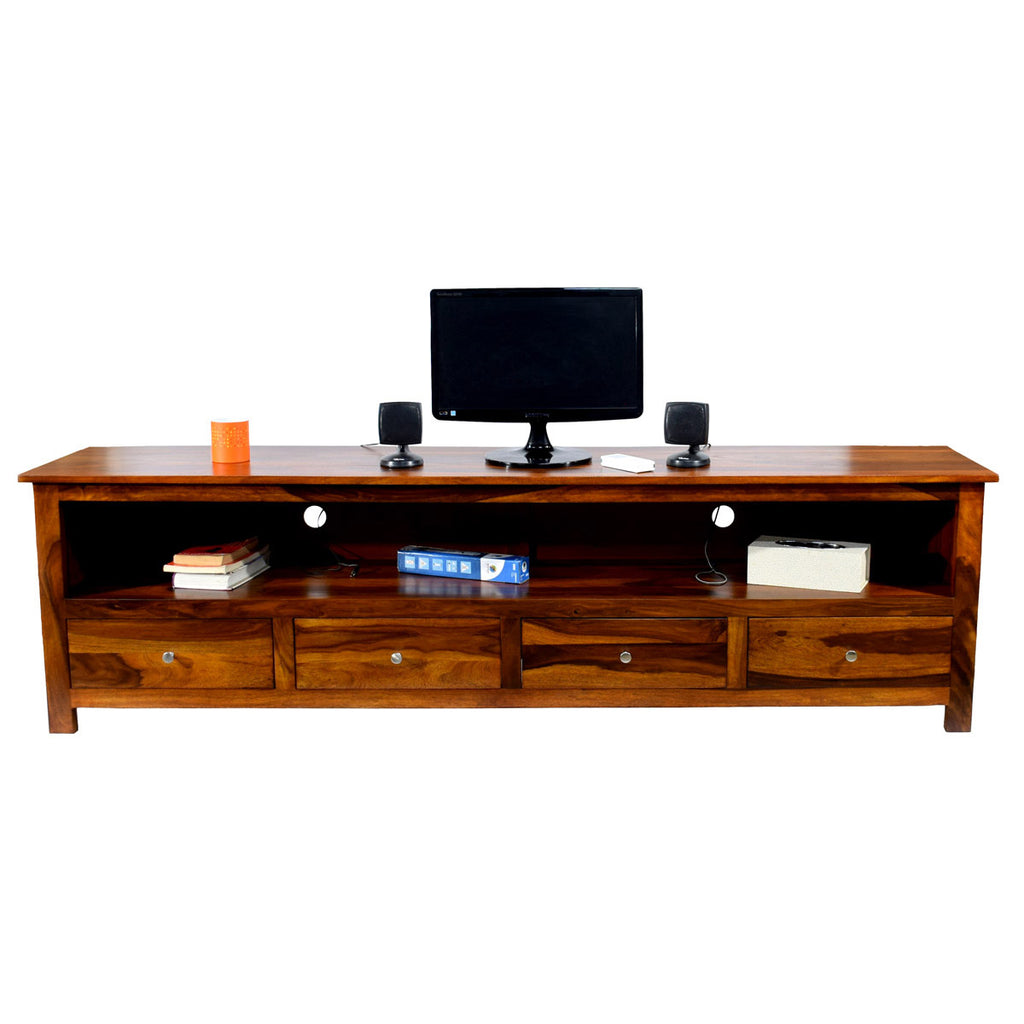 TimberTaste Solid Sheesham (Rosewood) Wood DOLLY 4 Draw TV Cabinet (Natural Teak Finish)