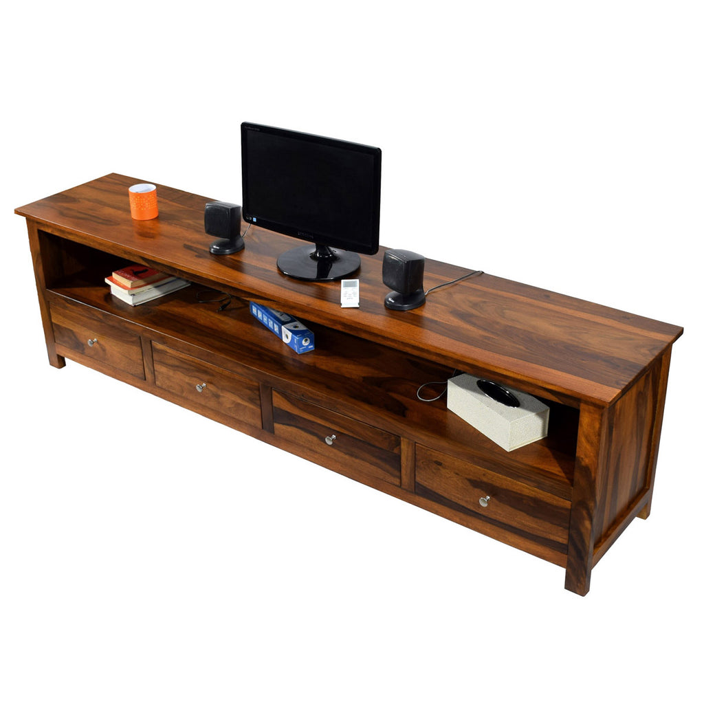 TimberTaste Solid Sheesham (Rosewood) Wood DOLLY 4 Draw TV Cabinet (Natural Teak Finish)