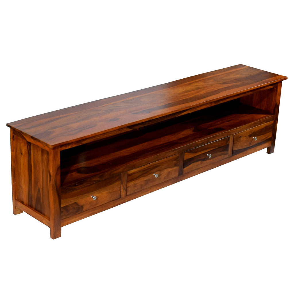 TimberTaste Solid Sheesham (Rosewood) Wood DOLLY 4 Draw TV Cabinet (Natural Teak Finish)