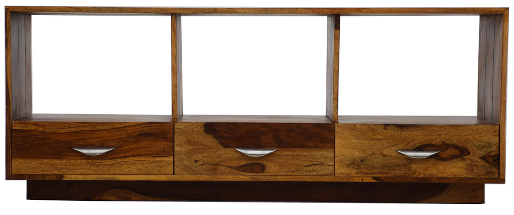 TimberTaste Sheesham Wood DORIMON 3 Draw TV Unit Cabinet Entertainment Stand, Daintree, Wooden, Fish tank stand, Solid wood