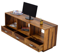 TimberTaste Sheesham Wood DORIMON 3 Draw TV Unit Cabinet Entertainment Stand, Daintree, Wooden, Fish tank stand, Solid wood